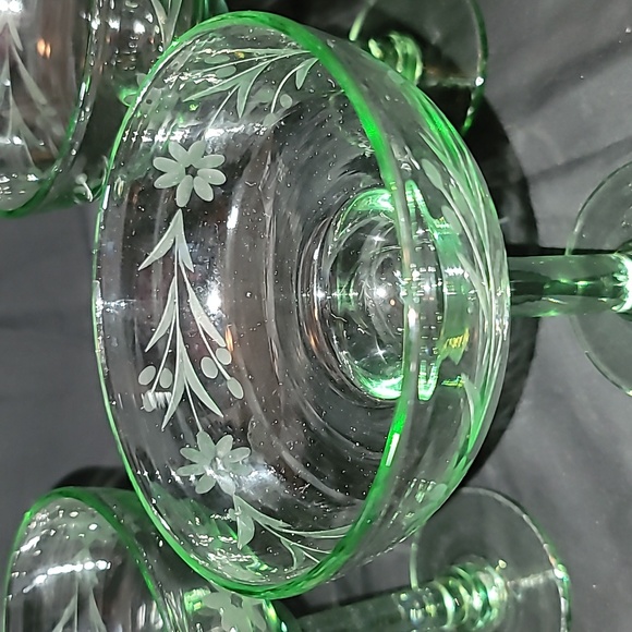 Bobby Flay Hand-Blown Etched Margarita Glasses GREEN SET Of 3 EUC - Picture 2 of 10
